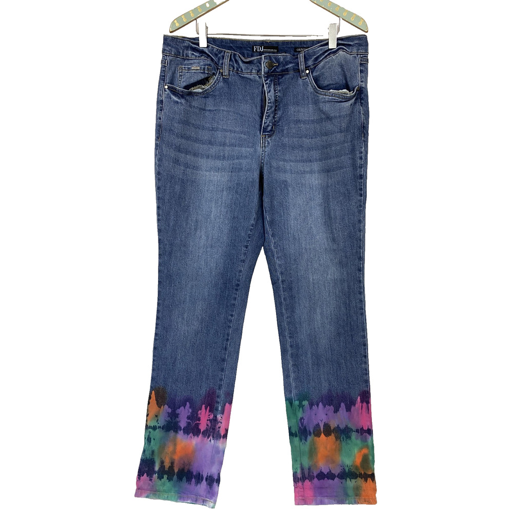 FDJ French Dressing‎ Jeans Womens 16 Blue Straight Olivia Tie Dye Ankle 36x32